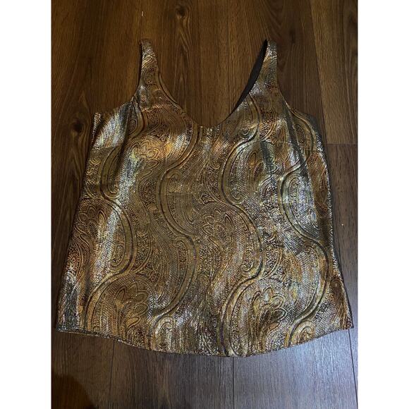EUC J.Crew Metallic Brocade Tank Top Gold Burgundy Sleeveless V-Neck Women’s 2 - Picture 8 of 8